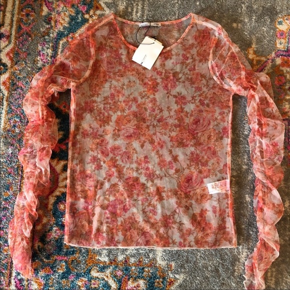 Zara Floral Organza Blouse Medium NWT - Picture 4 of 4